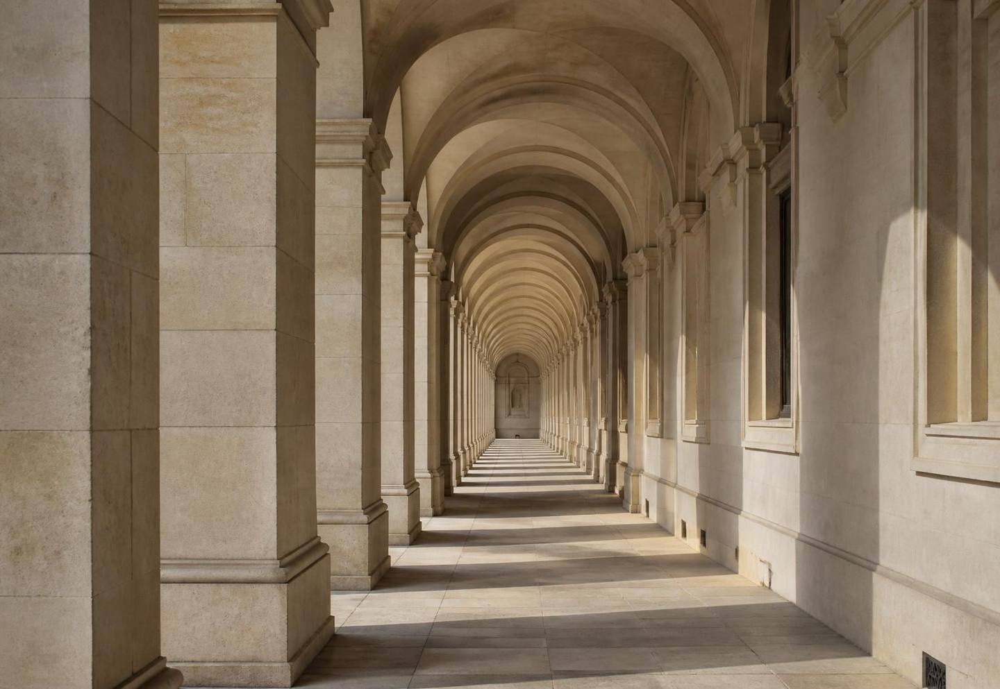 Stone colonnade with arched vaults